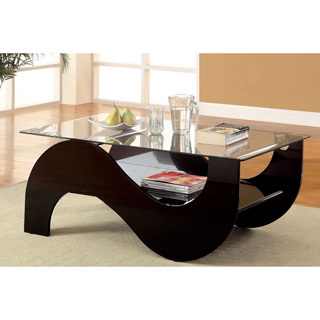 Furniture of America Sanzi Contemporary Black Lacquer Base Coffee Table
